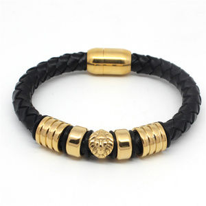 Men's Gold Lion Leather Bracelet
